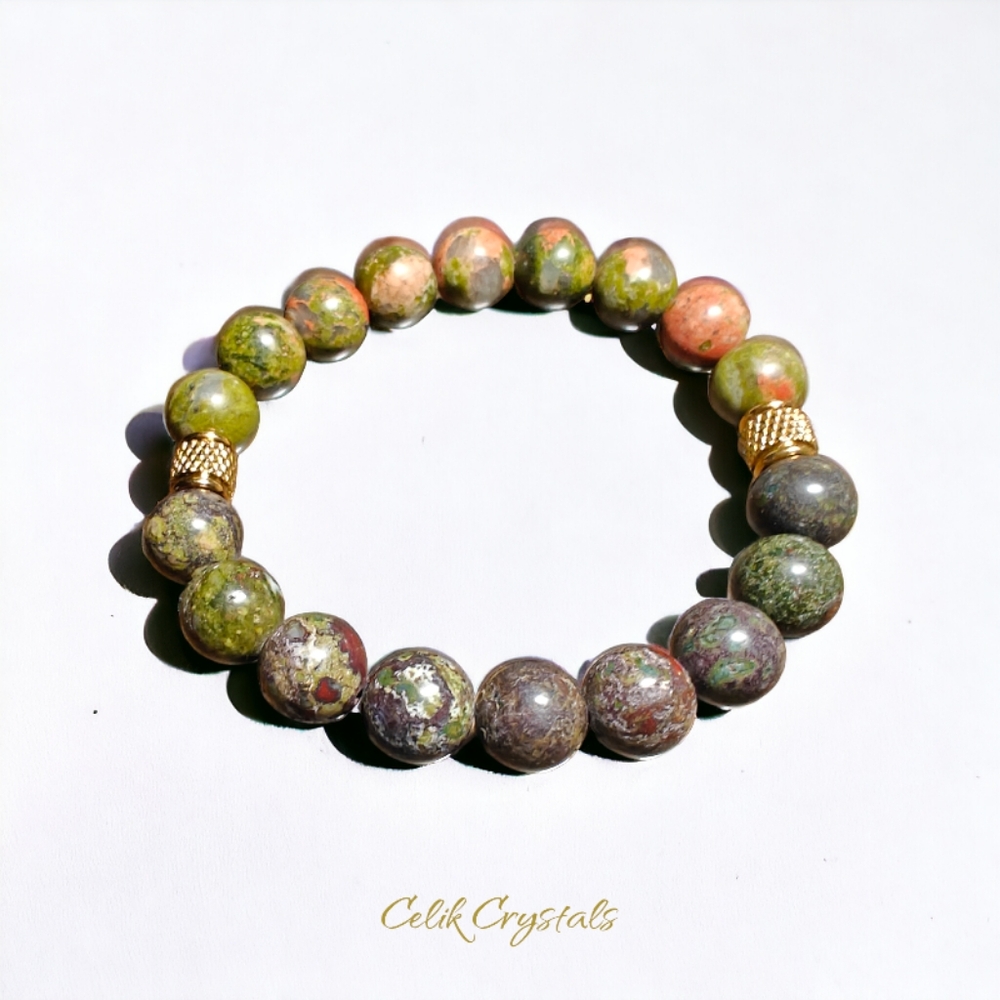 Dragon Blood & Unakite Bracelet Natural Stones 10mm Unisex